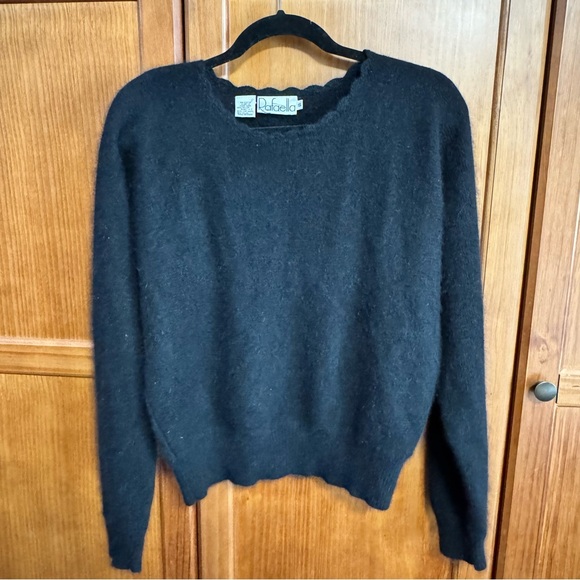 Vintage Rafaella Black Angora Wool Blend Sweater Scallop Neck SMALL Hong Kong - Picture 4 of 9